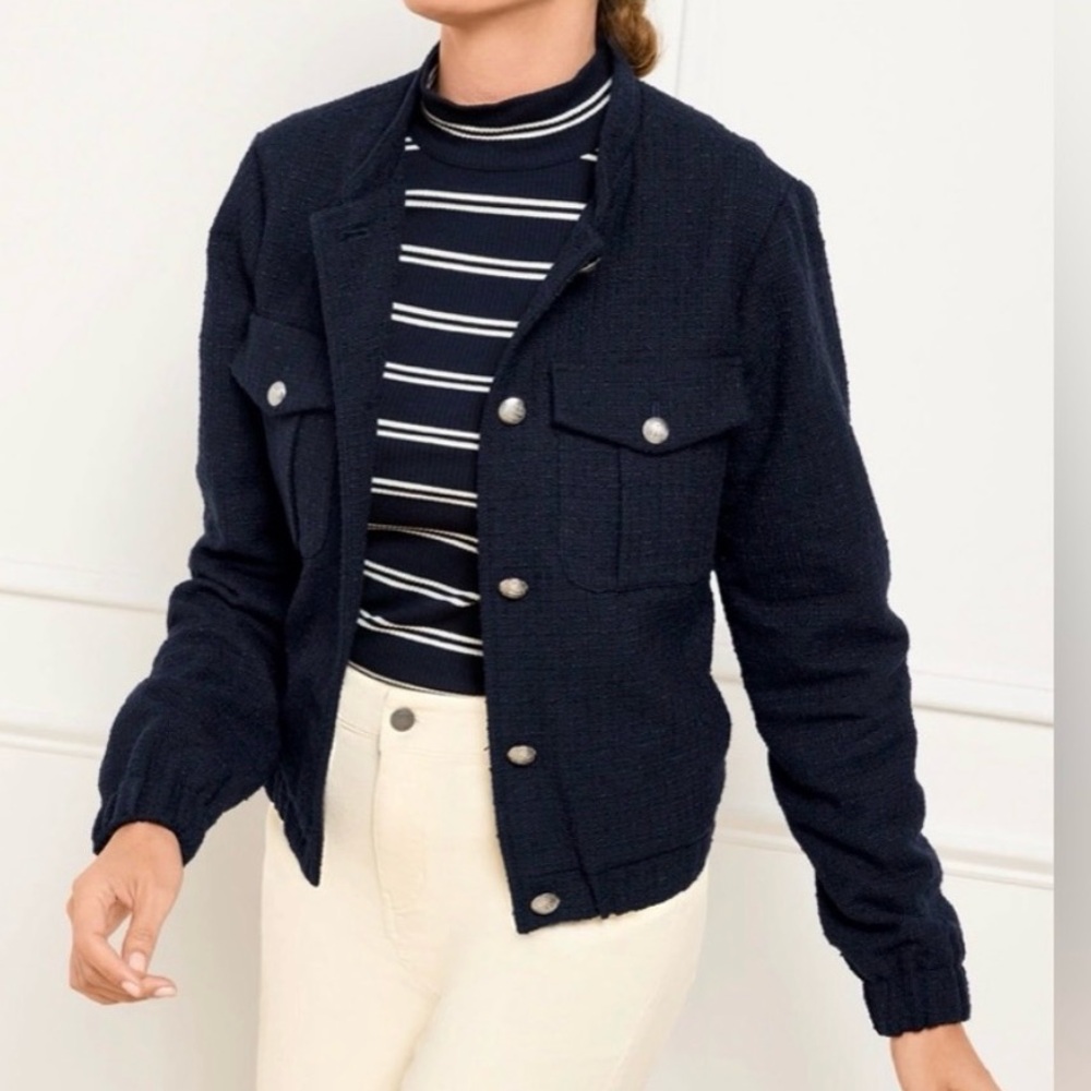 Talbots Navy Tweed Bomber Jacket size XS